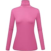 Women's Long Sleeve Turtleneck Shirts Slim Fitted Lightweight Base Layer Casual Tops