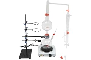 LyeXD 1000ml Essential Oil Distillation Apparatus, Lab Glassware Distillation Kit with Hot Stove&Graham Condensor, Glass Distilling Equipment Water Distiller Purifie 19/26, 24/29, 29/32 Joint