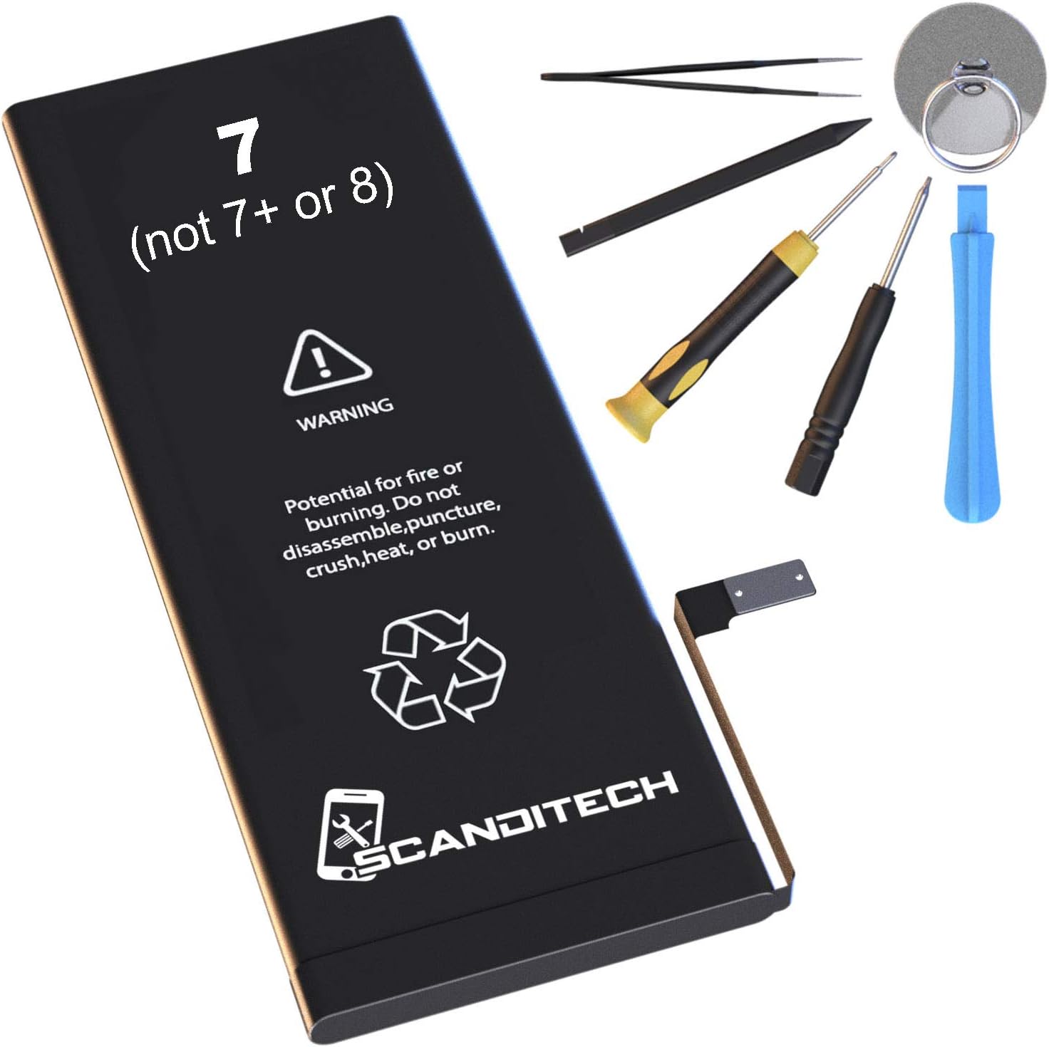 ScandiTech Battery Model iP7 - Compatible with iPhone 7 (not 7+)- Replacement Kit with Tools, Adhesive & Instructions - New Full Capacity, 0 Cycle Battery - Repair Your Phone in 30 min - 1 Year Warr