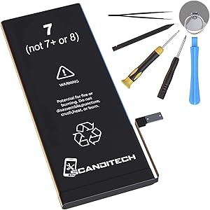 ScandiTech Battery Model iP7 - Compatible with iPhone 7 (not 7+)- Replacement Kit with Tools, Adhesive & Instructions - New Full Capacity, 0 Cycle Battery - Repair Your Phone in 30 min - 1 Year Warr