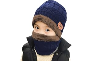 HINDAWI Winter Hat Scarf for Boys Girls Kids (5-14 Years) Slouchy Beanie Windproof Warm Knit Snow Infinity Scarf Skull Cap
