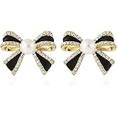 Just Follow Bow Knot Earrings Cute Statement Ribbon Pearl Crystal Rhinestone Bow Dangle Stud Earrings Wedding Birthday Party Valentine's Day Christmas Jewelry Gifts for Women