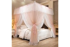 Mengersi Rideaux de lit à baldaquin avec lumières, ciel de lit 4 coins de lit royal, rideaux de lit luxueux royal, rideaux de