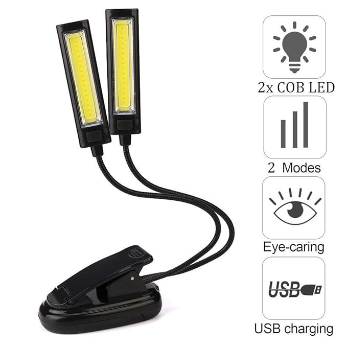 FidgetGear Flexible USB Clip-On 2X COB LED Light Reading Study Desk Table Lamp Rechargeable