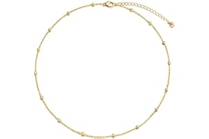 Tewiky Gold Chain Necklace for Women, 14k Gold Plated Thin Beaded Wave Box Chain Necklace Dainty Gold Necklace Simple Layered Gold Choker Necklaces Minimalist Gold Link Chain Necklace Trendy Jewelry for Women