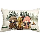 AVOIN colorlife Happy Campers Throw Pillow Cover 12x20 Inch, Gnome Campfire Decoration for Home Sofa Couch