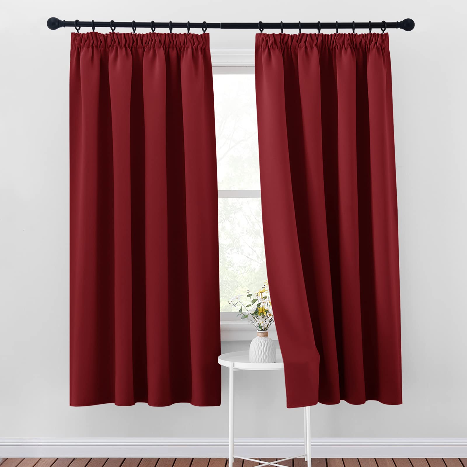 PONY DANCE Pencil Pleat Drapes - Soft Thermal Insulated Blackout Curtain Panels for Home Decoration Light Blocking Energy Saving for Living Room, 2 Panels, W46 X L72, Red — image 1