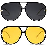 VANLINKER Oversized Trendy Polarized Aviator Sunglasses for Women Men Retro Round Sunglasses Vintage Shield Shades VL9798
