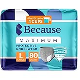 Because Maximum Incontinence Underwear for Men - Heavy Bladder Leak Protection, Ideal for Overnight Leakage, Sleek, Invisible Fit, Grey, Large - Absorbs 4 Cups - 80 Count (4 Packs of 20)