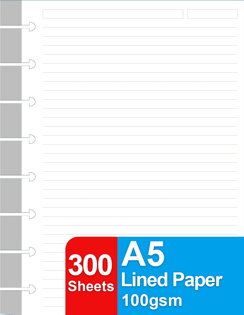 Getvow (3 Pack) A5 TUL Discbound Lined Refill Paper, Junior Size 8 Disc Disbound Notebooks, 300Sheets/600Pages, 100gsm White Paper, 5.8'' x 8.2''