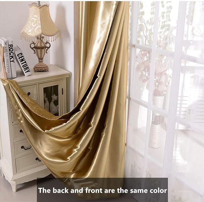 MYRU 1 Pair SemiBlackout Gold Curtains for Living Room