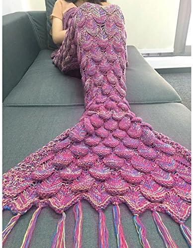 Handcraft Knitted Mermaid Tail Blanket Sofa Quilt Living Room Blanket Mermaid Blankets for Adults and Kids, 72.8x35.4 inch (Light Pink)