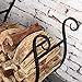 MyGift Black Metal Firewood Rack - Freestanding Fireplace Log Storage Holder with Scrollwork Design