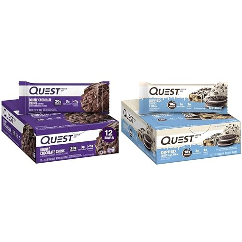 Quest Double Chocolate Chunk & Dipped Cookies & Cream Protein Bars ...