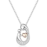 MILACOLATO Mother's Day Gifts S925 Sterling Silver Mother Daughter Necklaces 18K White Gold Filled Mom and Child Heart Birthstone Necklace Mom Pendant Necklaces for Mom New Mum Grandma Women Wife