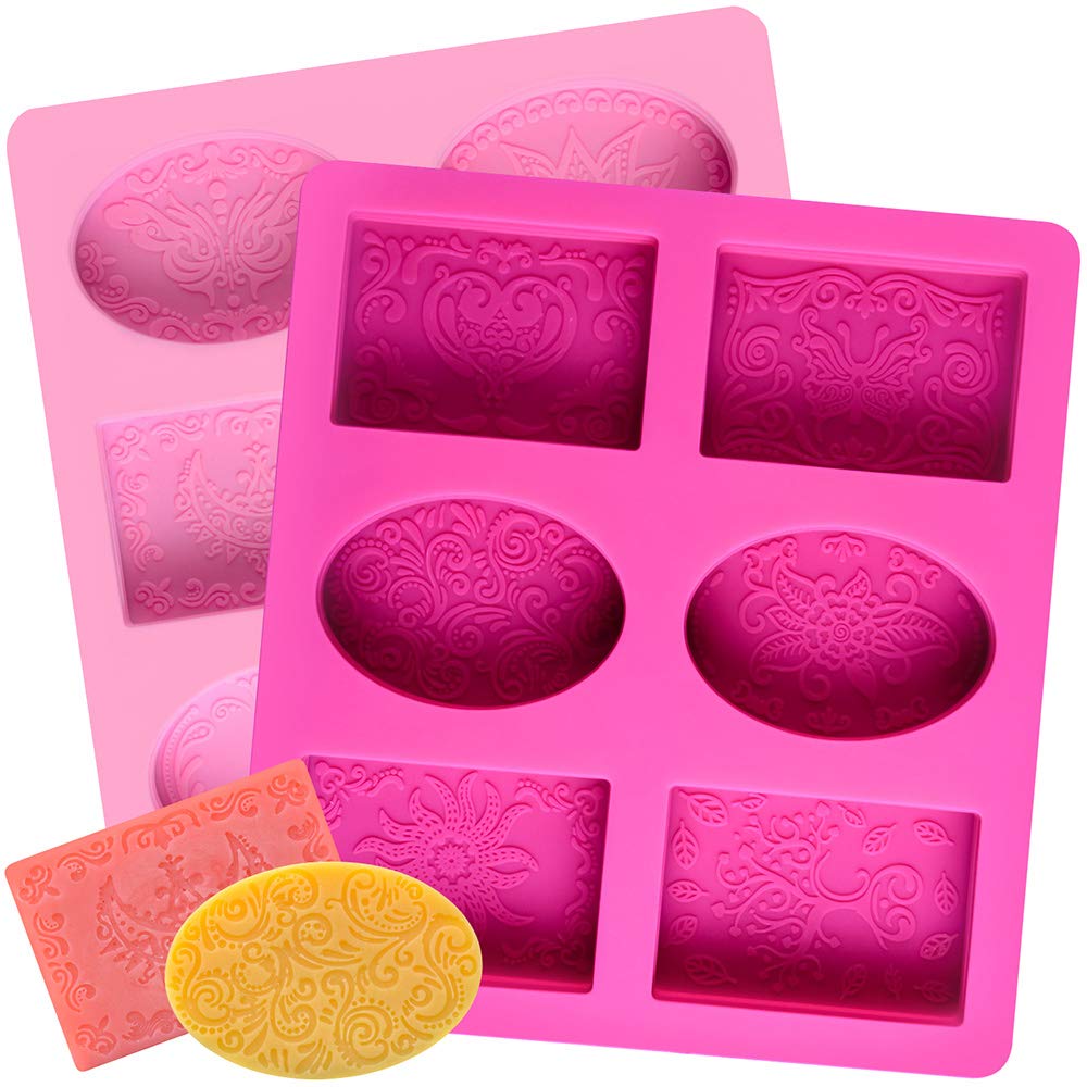 2 Pcs SJ Silicone Soap Molds, 12 Patterns Rectangle & Oval Silicone