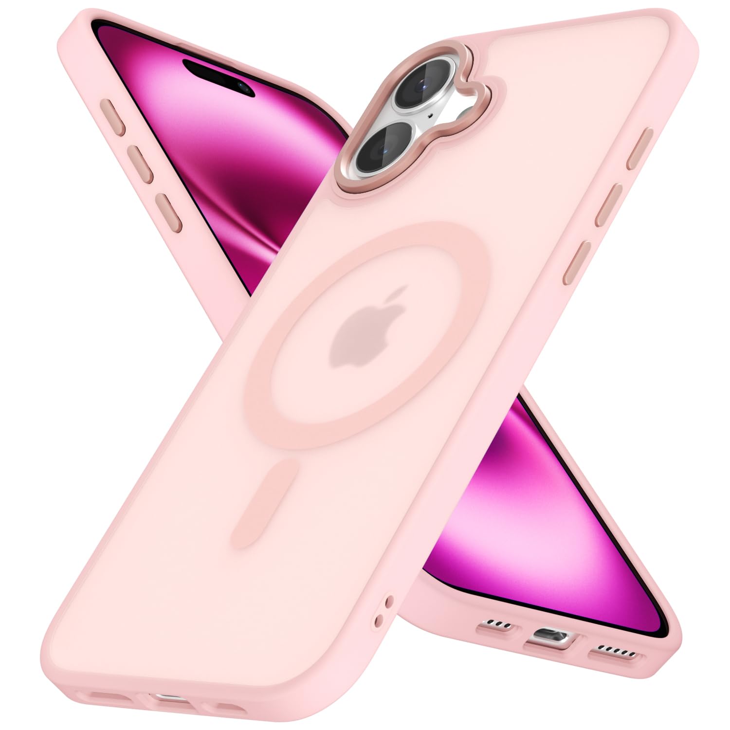 Photo 1 of oakxco Magnetic Case for iPhone 16 Plus Phone Case Compatible with Magsafe, Slim Thin Clear Hard Shell Plastic & Silicone Rubber Bumper, Transparent Cute Mag Safe Cover for Women Girls, Light Pink