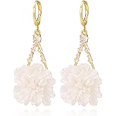 White Petal Flower Hoop Dangling Earrings For Women,Sparkly CZ Cubic Lightweight Women Jewelry Hoop Dangling Earrings For Wedding Party Bride Bridesmaid