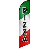 Pizza Flag Banner - Pizza Sign - Advertising Flags for Outside - Feather Flags for Business , Storefronts, Retailers, Shops, Food Trucks, Events and Fairs 12ft x 2.5ft Polyester 150D (Pole and hardware are not included)