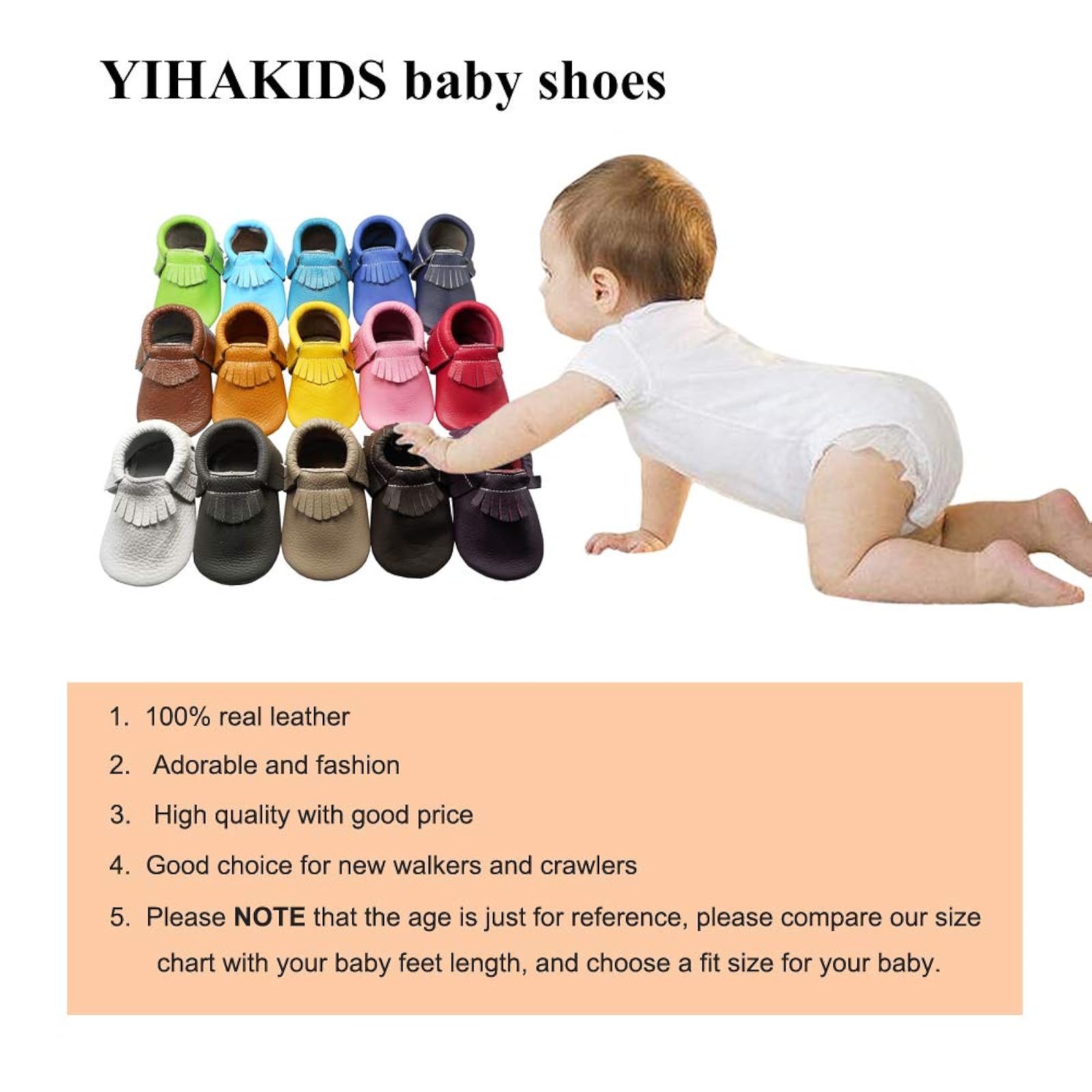YIHAKIDS Baby Tassel Shoes Soft Leather Sole Infant Shoes