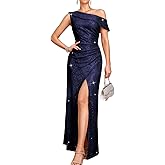 Kaei&Shi Sequin Dress with Slit,Off Shoulder Long Formal Dresses for Women,Elegant Prom Cocktail Evening Gowns