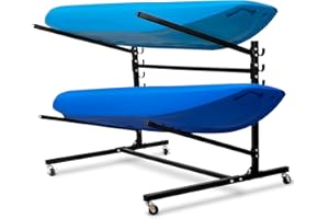 Flenpptly Kayak Storage Rack Freestanding, Kayak Stand for 2 Kayaks with Wheels and Hooks, Adjustable Heavy Duty Kayak Storage for SUP Canoe Paddleboard