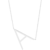 MAX + STONE Solid Sterling Silver Large Sideways Block Initial Necklace with 16+2 inch Extendable Chain
