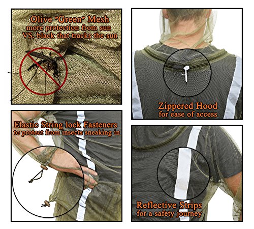 Sketon Mosquito Bug Net Jacket with Reflectors, Pants and Mitt's Mosquito Suit Bug Suit with Zipper on Hood by for Camping Hiking and Yard Work, for Bug Mosquito Protection with Small Carrying Pouch