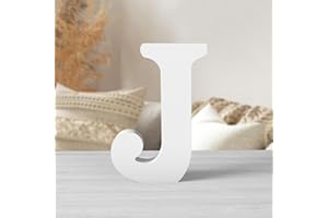 Zaruatu 6 Inch White Wood Letters Unfinished Wood Letters for Wall Decor Decorative Standing Letters White Block Letters for Wall Decoration for Craft Home Party Projects (J)