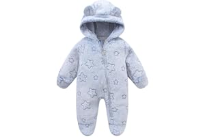 MOKITONI Baby Fleece Jumpsuit for 0-3 Months Infant Bear Snowsuit Newborn Romper Warm Coat