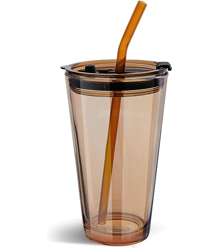 Neroyaner Lot De 2 Tasses à Matcha En Verre Strié 300 Ml Avec Couvercles Et Pailles - Verres Vintage Pour Café Glacé Et Cocktails