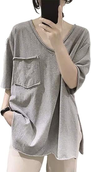 Amazon Qianqian レディース カットソー Tシャツ 半袖 Vネック 5分袖 無地 薄手 シャツ トップス 柔らかい 無地 韓国ファッション M 2xl Tシャツ カットソー 通販