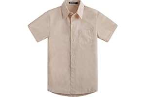 Spring&Gege Boys' Short Sleeve Dress Shirts Formal Uniform Woven Solid