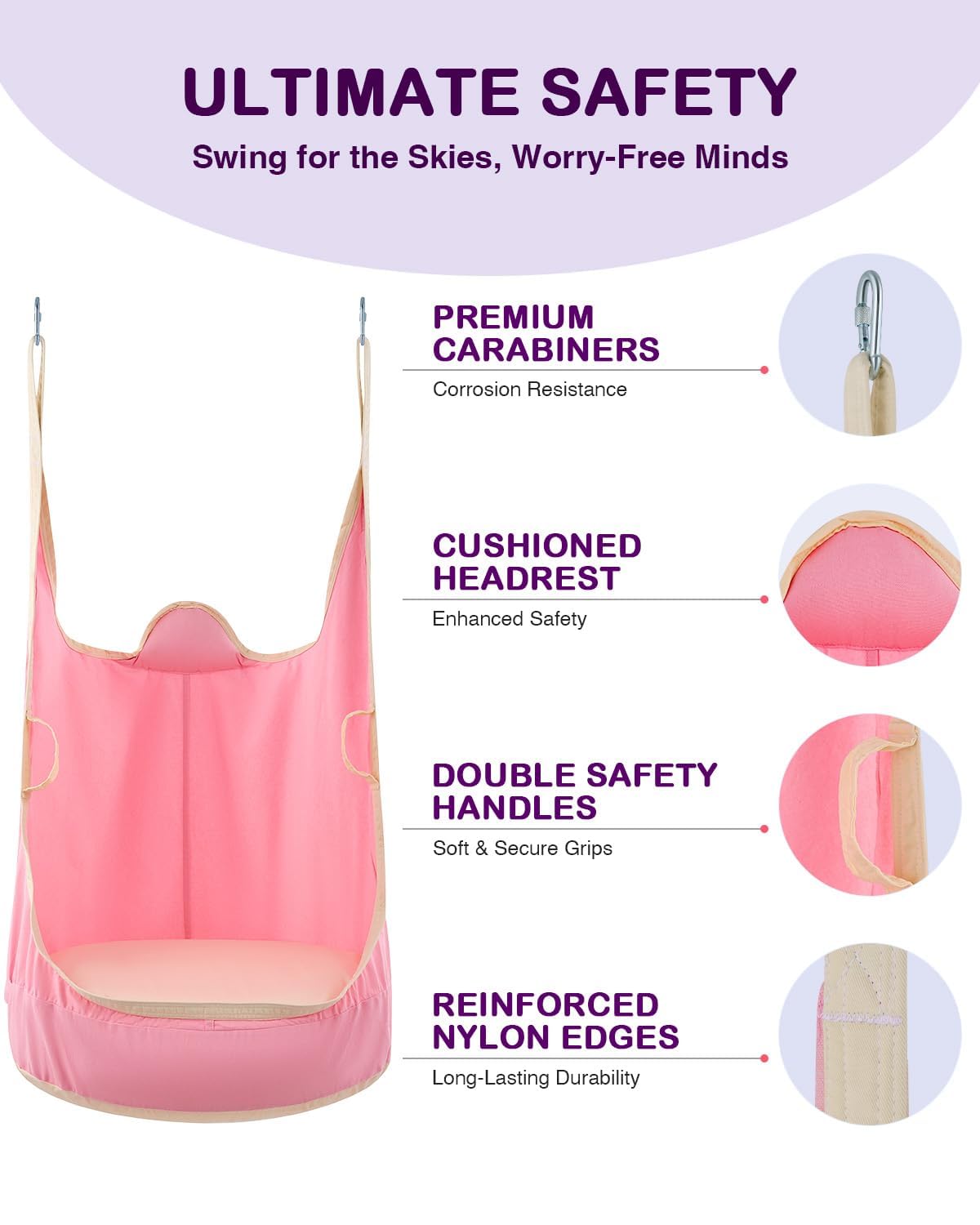 CO-Z Upgraded Kids Hanging Pod Swing Chair with Inflatable Cushion, Child Hanging Hammock for Indoor and Outdoor, Sensory Pod Swing for Kids (Two Straps, Pink)