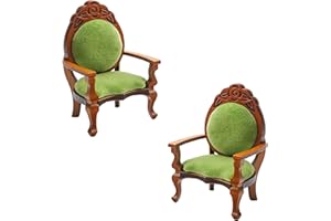 HIAWBON 2 Pieces Miniature Armchairs Wooden Carved Single Sofa Chairs 1:12 Miniature House Furniture for Miniature House Accessories Furniture Decoration Birthday