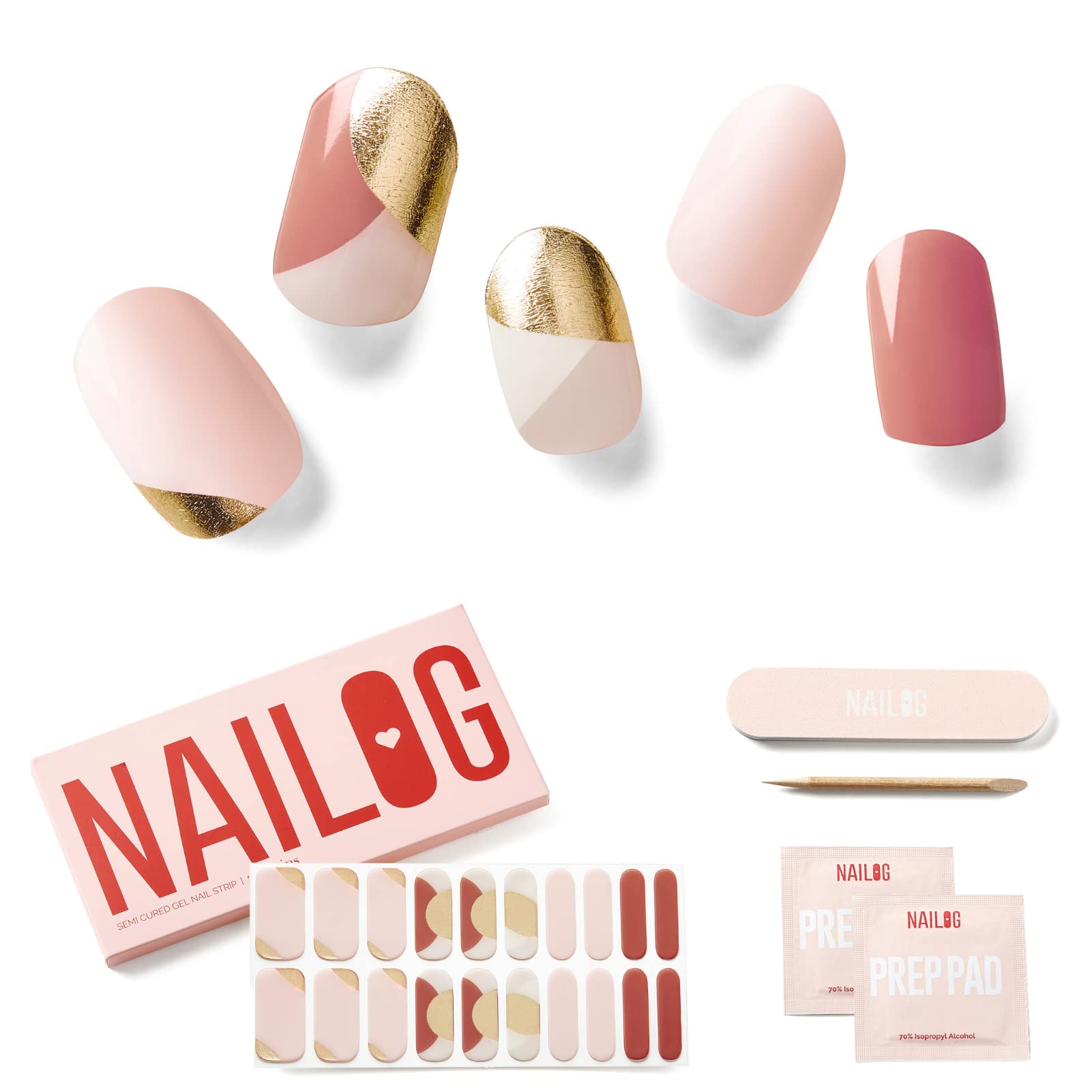 NAILOG Semi Cured Gel Strips (20 Extra Long Stickers), UV/Led Lamp Glossy & Long Lasting Soft Gel Finish Wrap, Belle Epoque — image 1