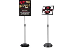 VAIIGO 8.5 x 11 Inch Adjustable Pedestal Sign Poster Stand, Heavy Duty Floor Standing Sign Stand Aluminum Snap Open Display Frame for Vertical and Horizontal View Sign Displayed(Black)