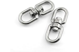 JCBIZ 2pcs M8 Double Eye Chain Swivels Hook Shackle 304 Stainless Steel Rigging Marine Hardware Fitting D Ring Connector