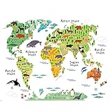 Cartoon Background Colorful English Words World Map Wall Art Decals Stickers Vinyl For Kids Rooms Parlour Television Wall Home Decal Home Decoration
