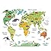 AWAKINK Cartoon Background Colorful English Words World Map Wall Art Decals Stickers Vinyl For Kids Rooms Parlour Television Wall Home Decal Home Decoration