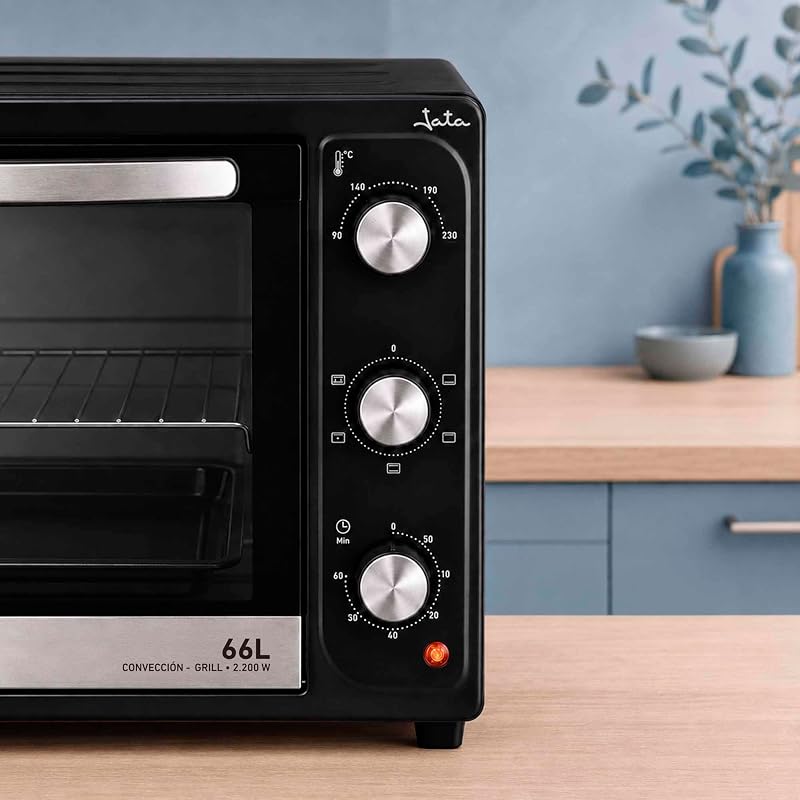 HN966 - Horno Eléctrico de Sobremesa 66 L con Convección y Grill, 2.200 W, 3 Funciones, Termostato Regulable, Temporizador 60 Min, Luz Interior, Bandeja y Parrilla