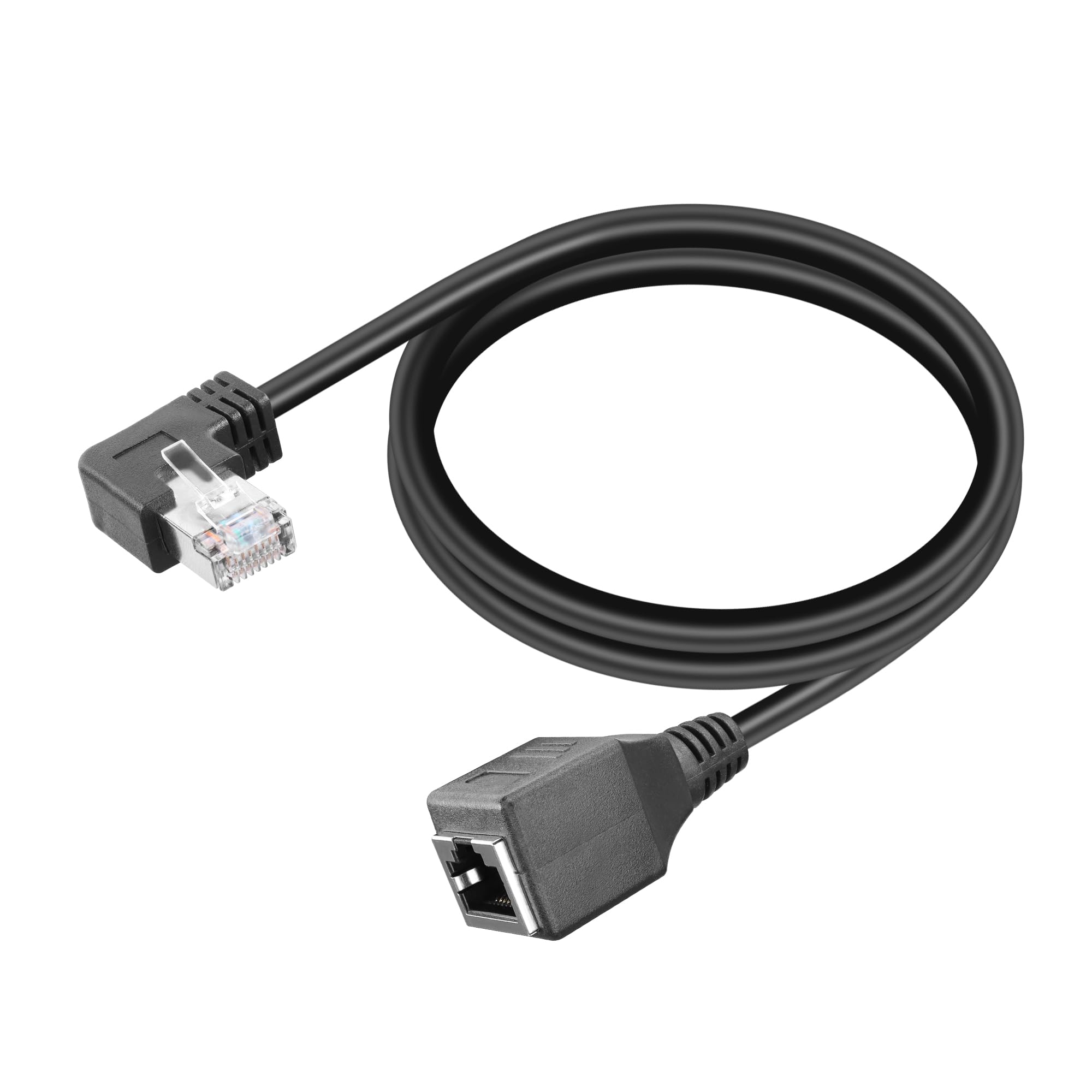 YACSEJAO Cat6 Shielded Extension Cable 90 Degree 2FT RJ45 8p8c Male to Female Extender Cable Ethernet FTP Shielded Male to Female Connector (Left)
