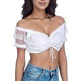 Jdlsppl Women's Dirndl Cotton Blouse Short Sleeve German Crop Top Soft Oktoberfest Shirt Summer Bavarian Shirt