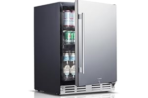 Kalamera 24 inch Stainless Steel Beverage Refrigerator, Under Counter Beverage Cooler for 154 Cans with 32-41℉ Temperature Range - Soda and Beer Refrigerator with Soild Stainless Door