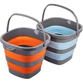 2 Pack Collapsible Plastic Bucket with 2.6 Gallon (10L) Each, Foldable Rectangular Tub for House Cleaning, Space Saving Outdoor Waterpot for Garden or Camping, Portable Fishing Water Pail