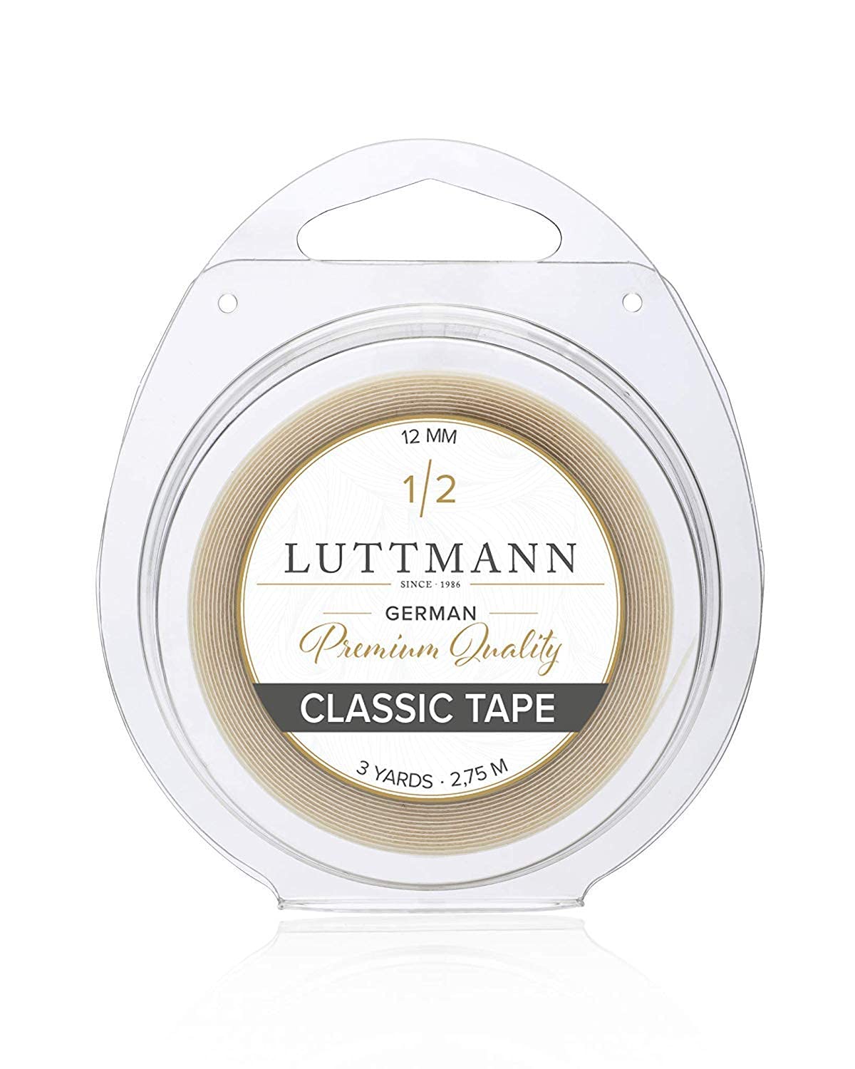 LUTTMANN® Classic Tape - Adhesive roll tape transparent for toupees, wigs, hair systems & hairpieces - especially for foil systems and PU surfaces (12 mm x 2.75 m)