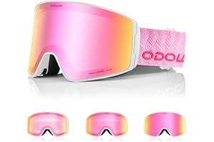Odoland Photochromic Ski Goggles for Men Women Adult, Snow Snowboard Goggles with Pattern Strap for All Day Skiing Sports