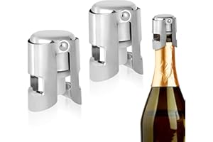 2pcs Champagne Stoppers, Stainless Steel Sparkling Wine Glass Bottle Save Sealer with Locking Clamp Leak-Proof Reusable Champ