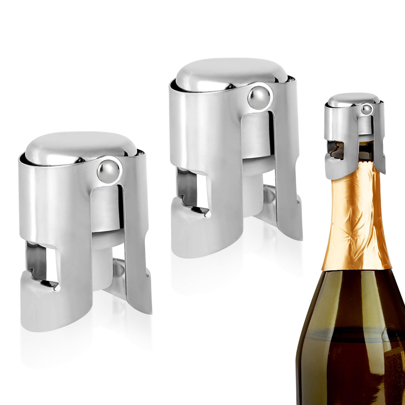 Photo 1 of 2pcs Champagne Stoppers, Stainless Steel Sparkling Wine Glass Bottle Save Sealer with Locking Clamp Leak-Proof Reusable Champagne Cork for Prosecco Cava Keep Bubbles Fresh