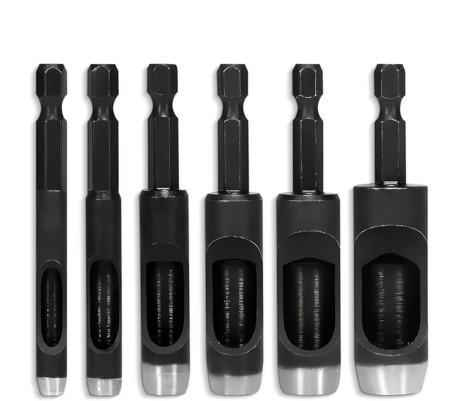 Drill Master 6 Piece Hollow Punch Set With Hex Shanks, Non-Slip Fit, Sizes: 3/16", 1/4", 5/16", 3/8", 7/16", 1/2"